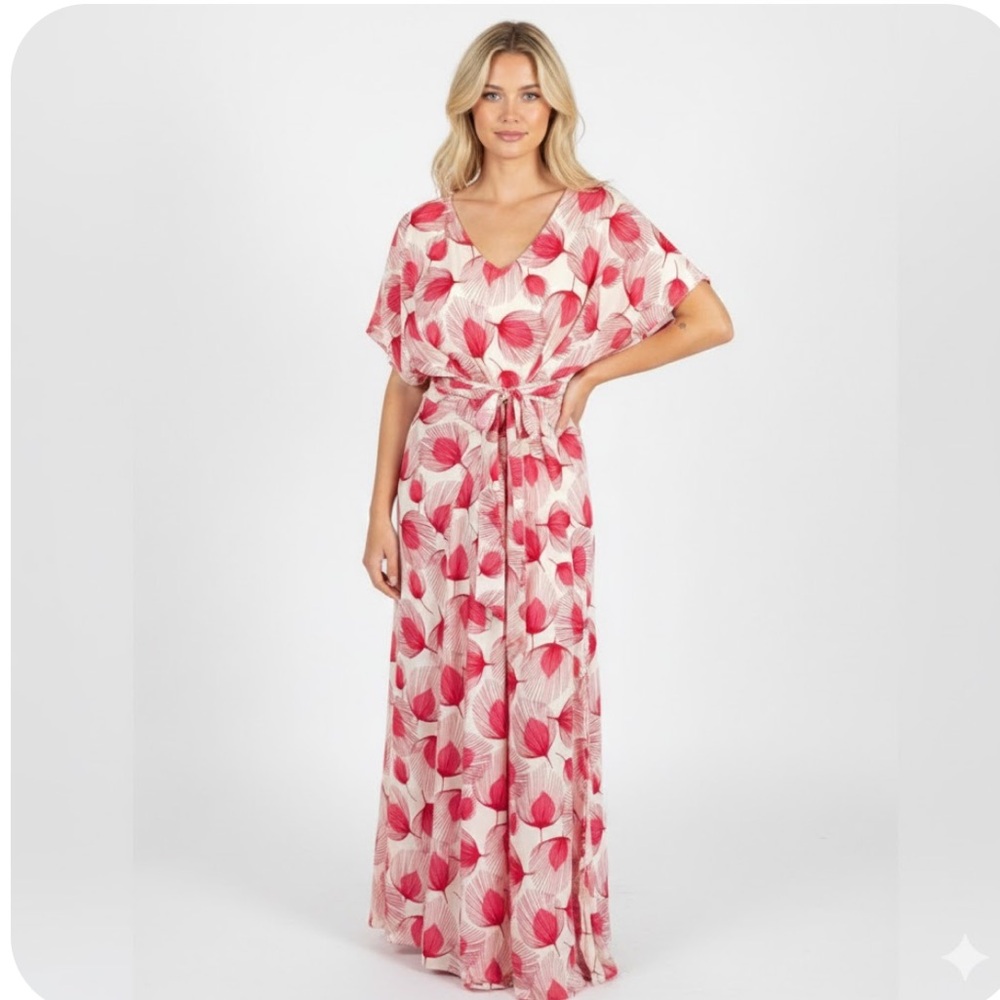 Perry Walker Collective The Deborah Dress in Red Palm Frond - One Size Fits All